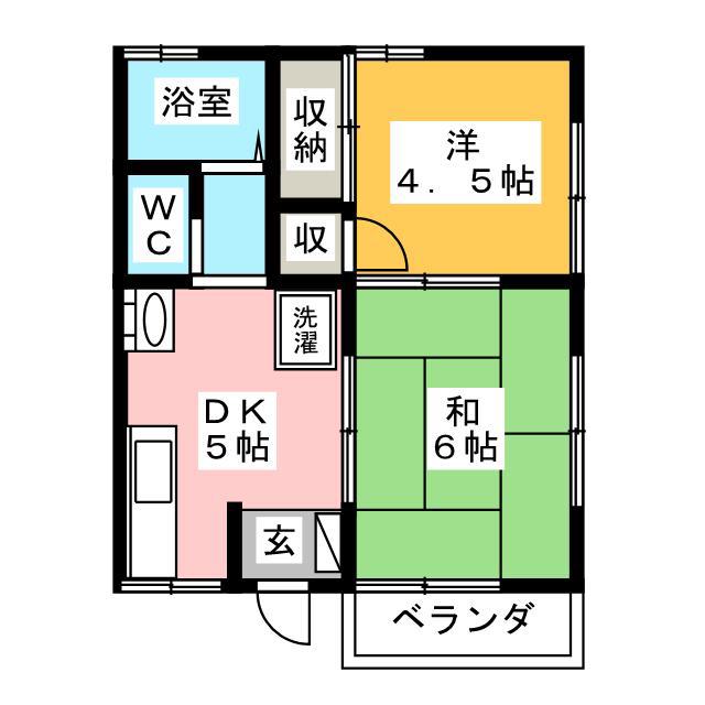 向山ハイツ(2DK/1階)の間取り写真