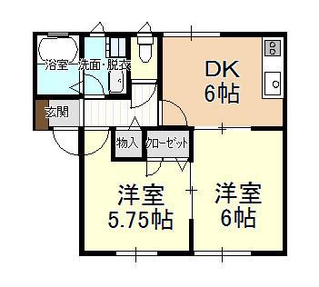 ラフォルテ国衙(2DK/1階)の間取り写真