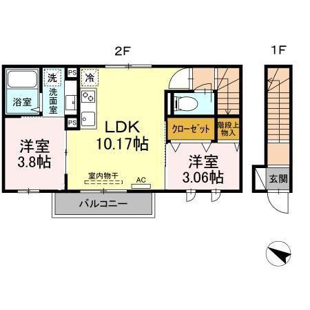 エクセリア北烏山(2LDK/2階)の間取り写真