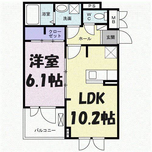 T.MガーデンⅢ(1LDK/2階)の間取り写真