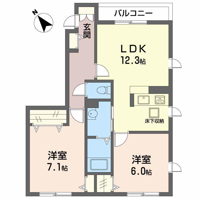 アンジール東原(2LDK/1階)の間取り写真
