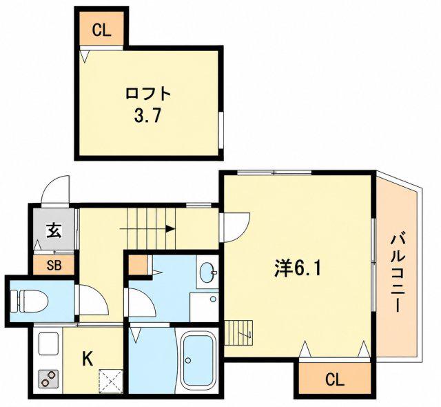 グランメール腕塚ANNEX(1SK/2階)の間取り写真