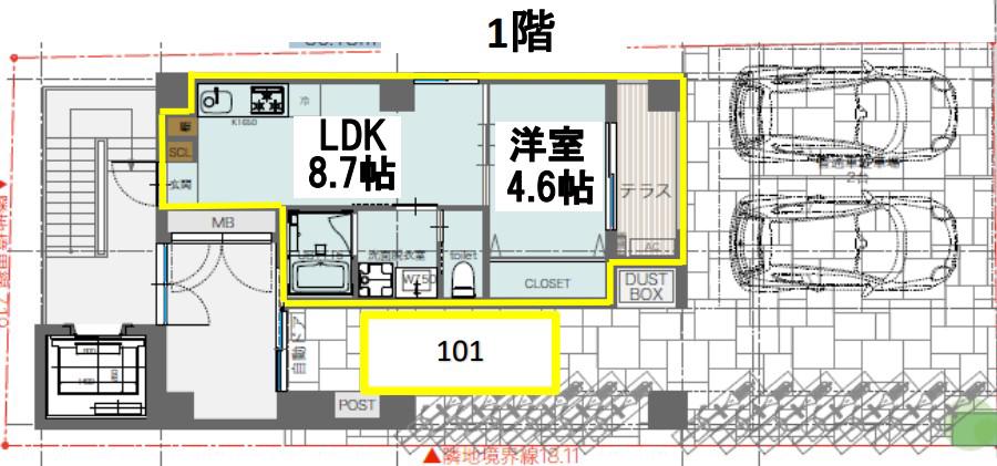LUXE内代町(1LDK/1階)の間取り写真