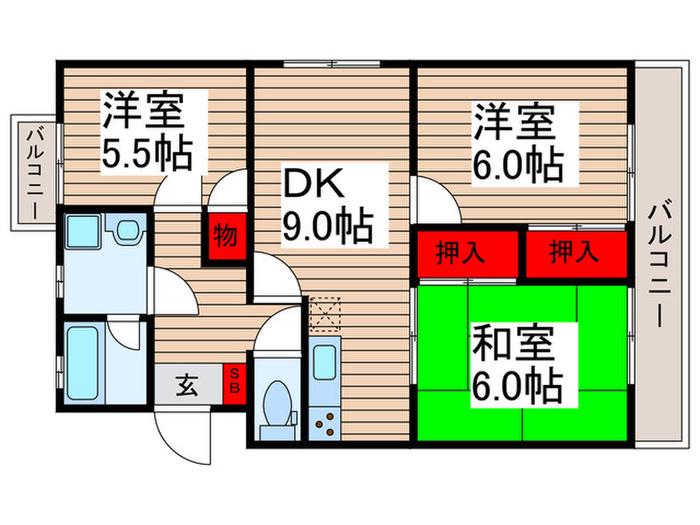 コートビレジ(3DK/4階)の間取り写真