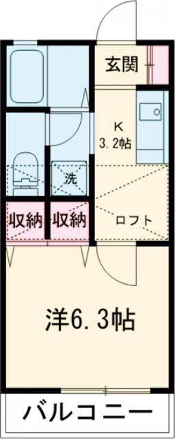 カーサ三俣(1K/2階)の間取り写真