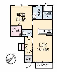 カサクレシアVI(1LDK/1階)の間取り写真