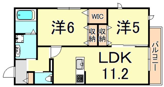 シャロームナカムラ3番館 北棟(2LDK/3階)の間取り写真