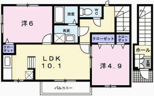 エクセラン國木I(2LDK/2階)の間取り写真
