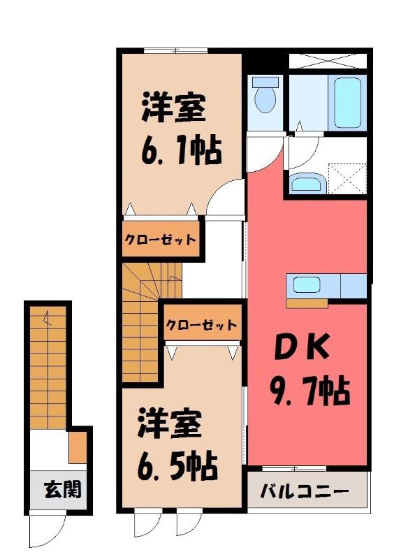 フォレストII(2DK/2階)の間取り写真