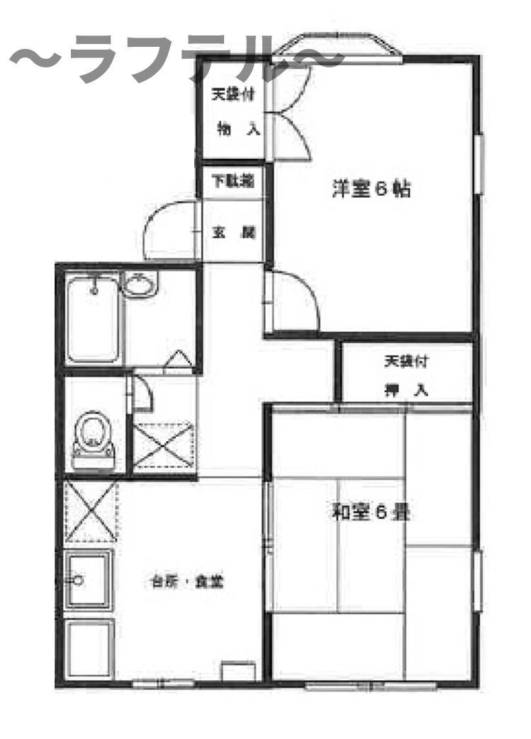 フラットフォー(2DK/2階)の間取り写真