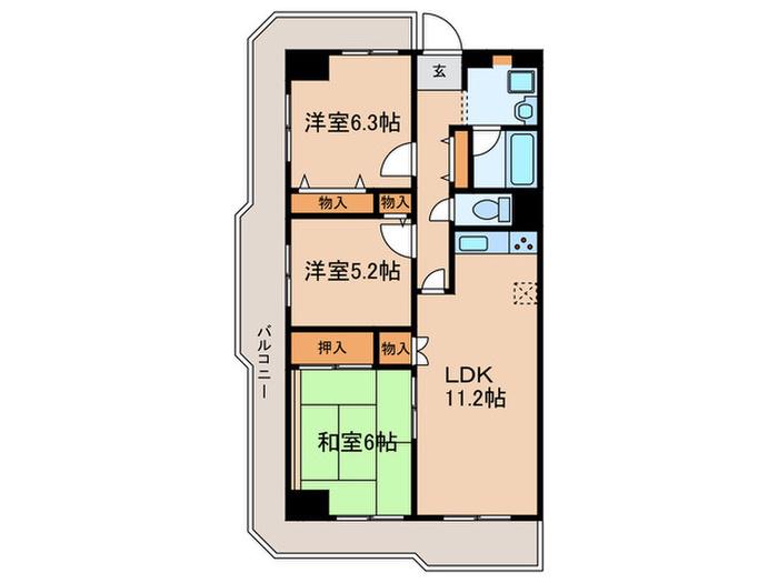 日商岩井川崎塚越マンション(3LDK/3階)の間取り写真