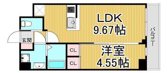 プレジオ武庫川ASIAN(1LDK/8階)の間取り写真