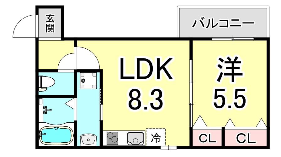 フジパレスさくら夙川イースト(1LDK/3階)の間取り写真