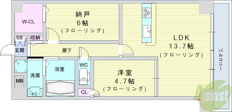 トリニティ豊中本町(1SLDK/5階)の間取り写真