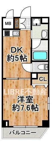 Jクレスト・ドーム前(1DK/5階)の間取り写真