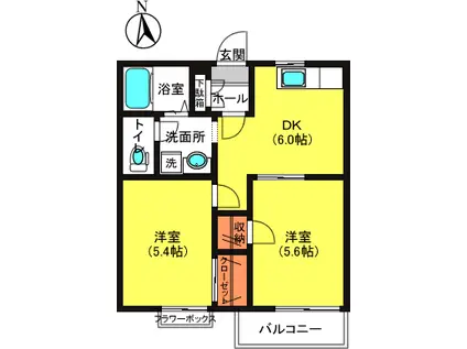 パサニエ・ツヅキA(2DK/1階)の間取り写真