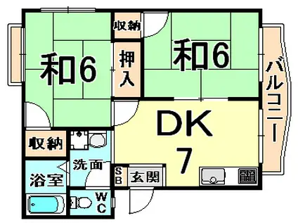 エクセル武庫川1(2DK/1階)の間取り写真