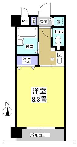 ブライティ助信(1K/3階)の間取り写真