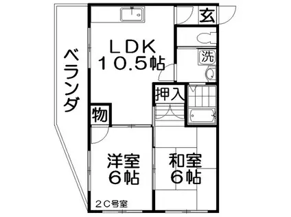 シャルマン星田(2LDK/3階)の間取り写真