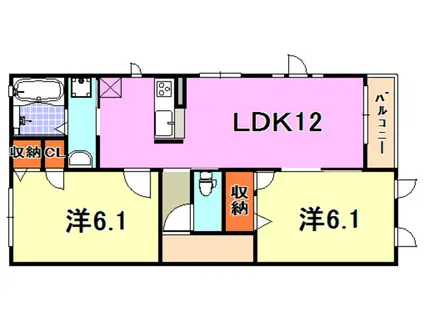 シャーメゾン夢野(2LDK/2階)の間取り写真