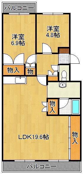 エメラルドマンション南小倉C棟(2LDK/3階)の間取り写真
