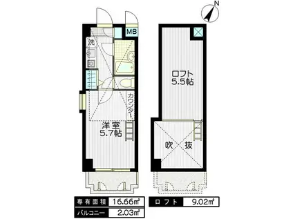 アサカシオン用賀台(1SK/3階)の間取り写真