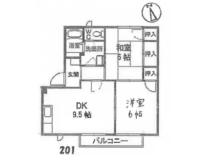 フレグランス川本B棟(2DK/2階)の間取り写真