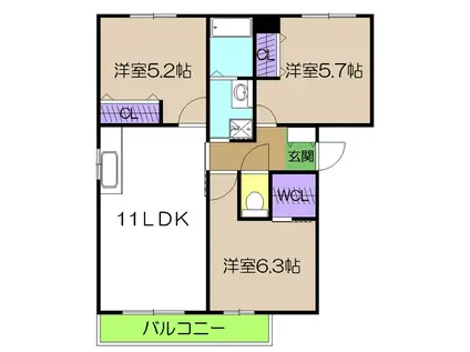 シャーメゾンクレールA(3LDK/3階)の間取り写真