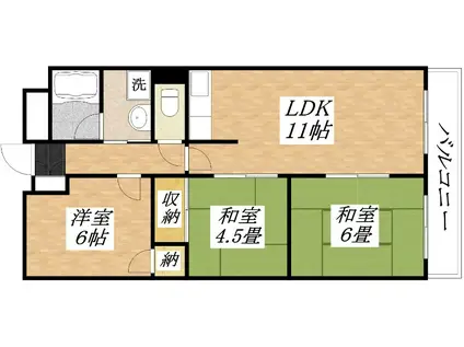 メゾン平野パートI(3LDK/4階)の間取り写真