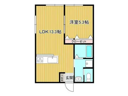 岡本アパート(1LDK/2階)の間取り写真
