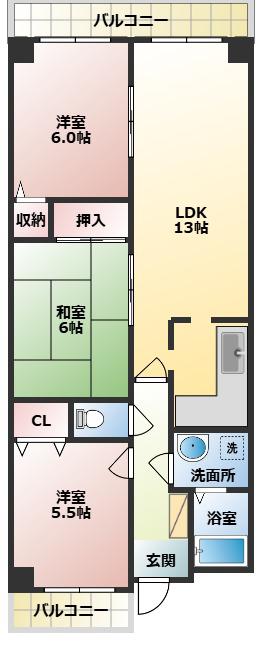 グリーンパークコート(3LDK/2階)の間取り写真