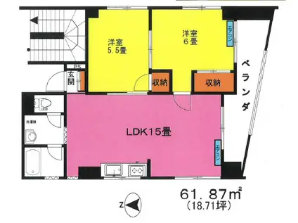 木田ビル(2LDK/4階)の間取り写真