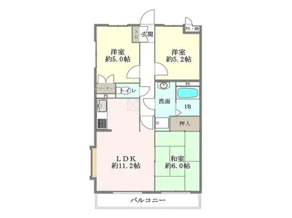 美晴マンションA棟(3LDK/1階)の間取り写真