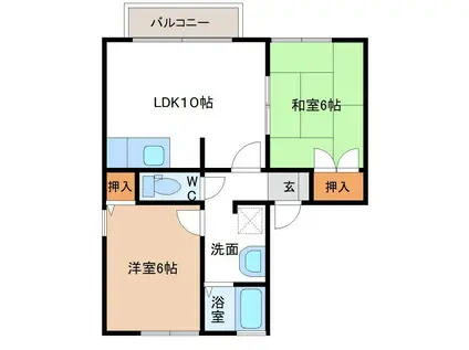 ルーミー高松B棟(2LDK/1階)の間取り写真