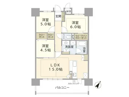 西鉄天神大牟田線 白木原駅 (3LDK/2階)の間取り写真