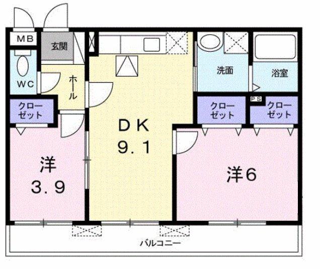 エテルノ デーア(2DK/1階)の間取り写真