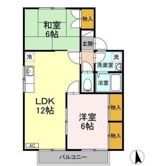 セジュール友清A棟(2LDK/2階)の間取り写真