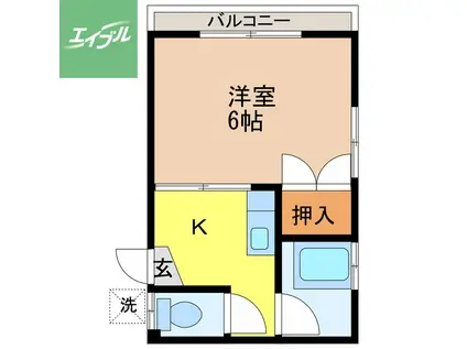 カリーナ立岩二番館(1K/1階)の間取り写真