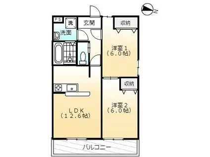 サザンクロス双太山(2LDK/3階)の間取り写真