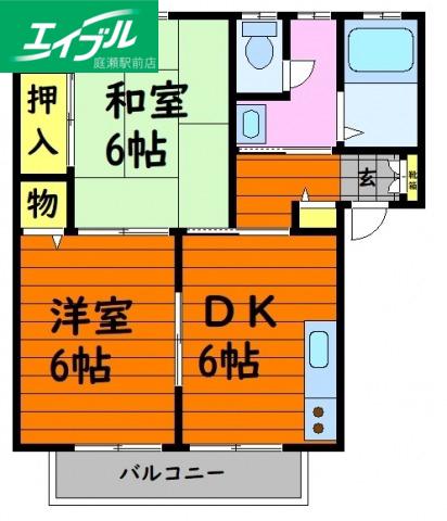 総社Sフラッツ A棟(2DK/2階)の間取り写真