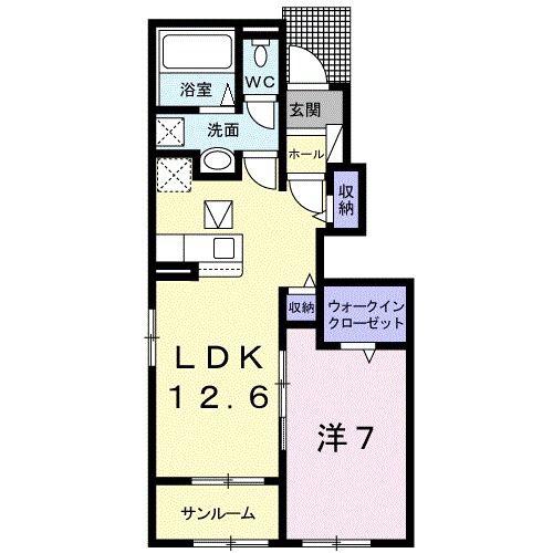 ラフィーネB(1LDK/1階)の間取り写真