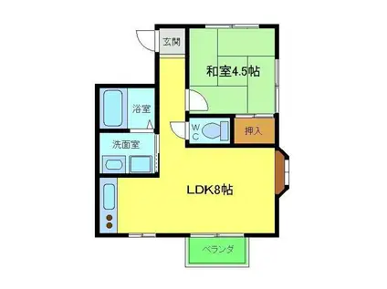 こうえいハイツ(1LDK/2階)の間取り写真