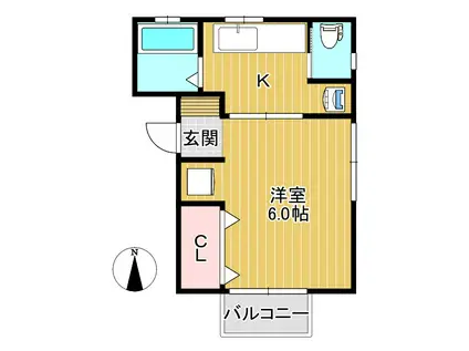 フローラルハイツ海士江2番館(1K/2階)の間取り写真