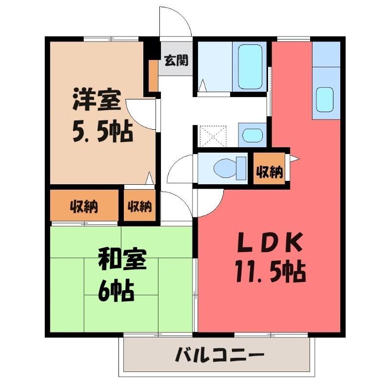 ハイツシャンゼリゼ(2LDK/2階)の間取り写真