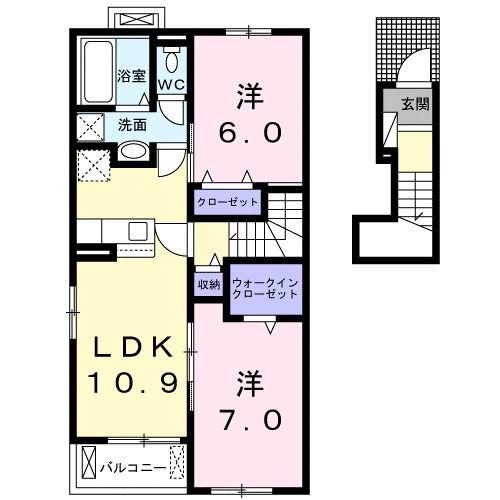 メレルカンB(2LDK/2階)の間取り写真