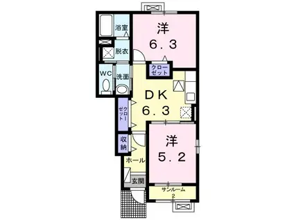 ウィステリアスタイル(2DK/1階)の間取り写真