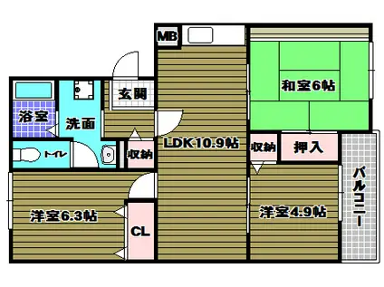 メゾン・トリヴァンベール(3LDK/1階)の間取り写真