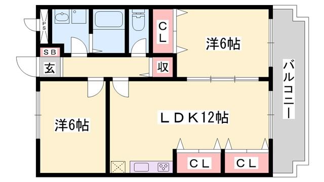 メゾンウィステリア(2LDK/4階)の間取り写真