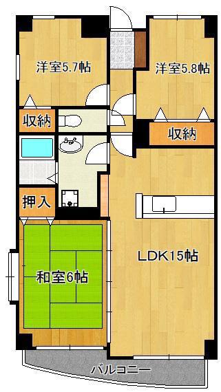 ミラベル嵐ヶ丘(3LDK/3階)の間取り写真