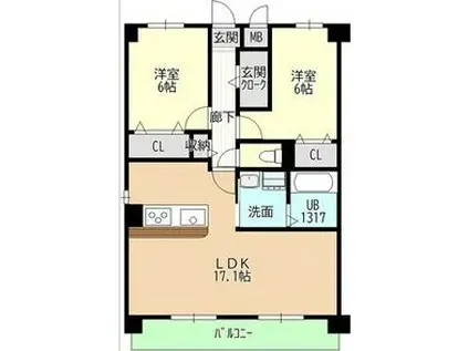 ヒルザコートII(2LDK/4階)の間取り写真